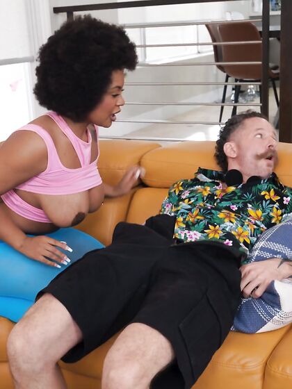 Thick Ebony Avery Jane Smiles While Sucking And Riding White Cock