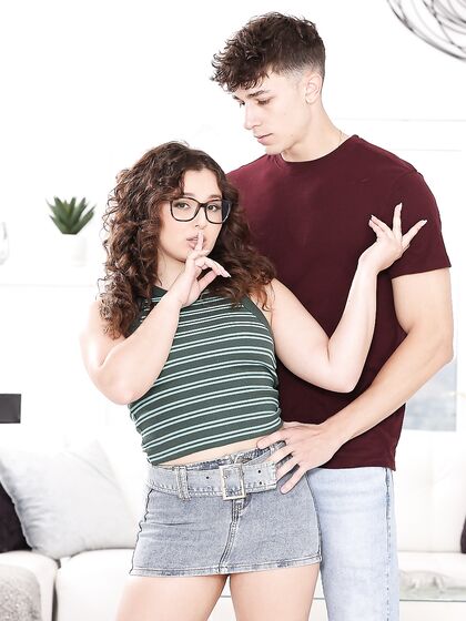 Curly-haired Bimbo With Glasses Blows And Rides Parker On The Couch photos (Leana Lovings)