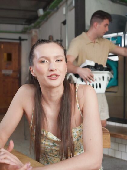 Long-haired Vixen With Natural Boobs Gets Fucked In The Laundry photos (Stacy Cruz)