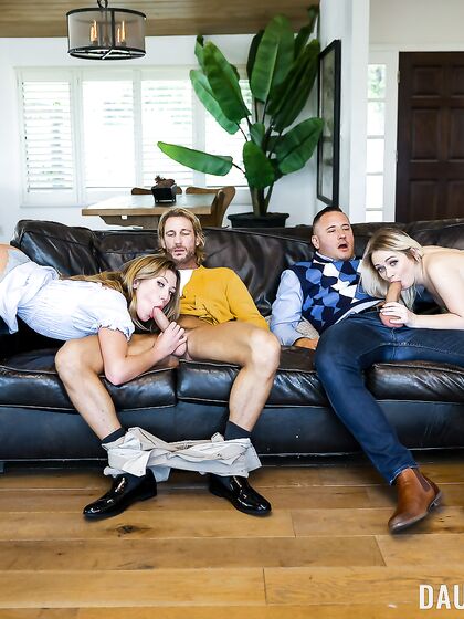 Addison Vodka And Riley Blake Get Eaten Out And Screwed On Leather Couch