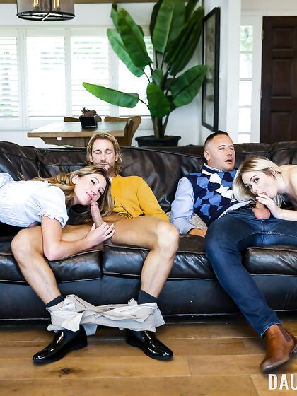 Addison Vodka And Riley Blake Get Eaten Out And Screwed On Leather Couch