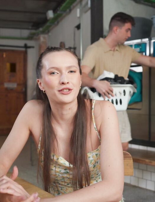 Long-haired Vixen With Natural Boobs Gets Fucked In The Laundry photos (Stacy Cruz)